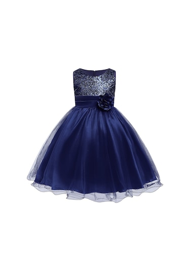 Kız Çocuk Pullu Payetli Abiye Elbise-Lacivert