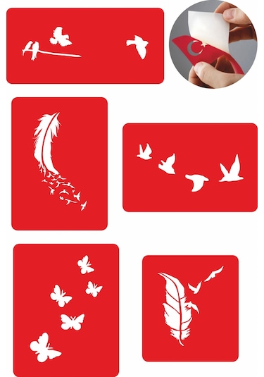 Enhavalı Özgür Kuşlar Geçici Dövme Kına Şablonu 5'li