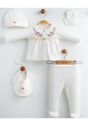 Kız Bebek Yeni Doğan Bahardalı Nakışlı Lüks Hastane Çıkışı %100 Beyaz