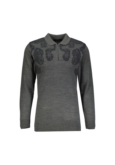 Finesuits Erkek Desenli Yünlü Kazak 2422201024.dsfpyr Koyu Gri