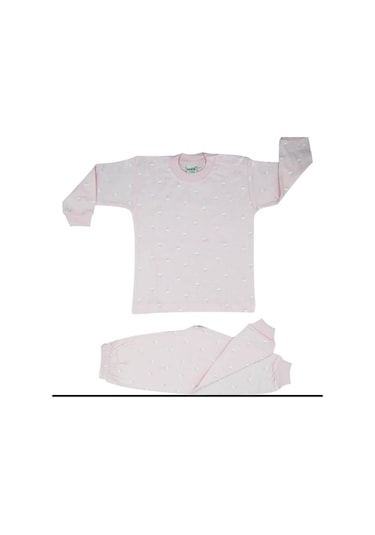 Kız / Erkek Bebek Çocuk Pamuklu Önden Çıtçıtlı Bulutlu Pijama Takım-12495-pembe Pembe