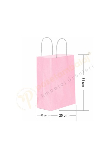 Pembe Kraft Çanta Orta Boy 25x12x31 Cm 25 Adet