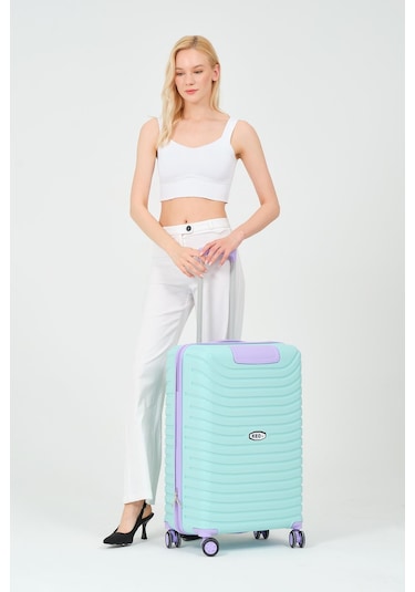 Keo-plus Turkuaz-lila Orta Boy Silikon Kırılmaz Pp Valiz Siyah