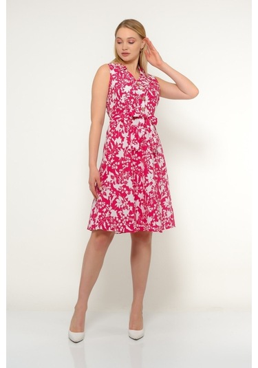 Kadın Düğme Detaylı V Yaka Cotton Elbise 4405/105 001