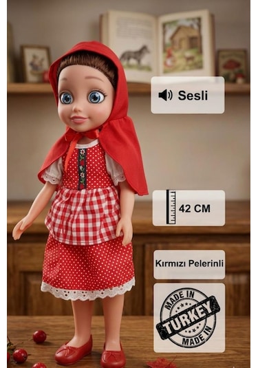 Kırmızı Başlıklı Kız Sesli Masal Anlatan Oyuncak Bebek - 42 Cm