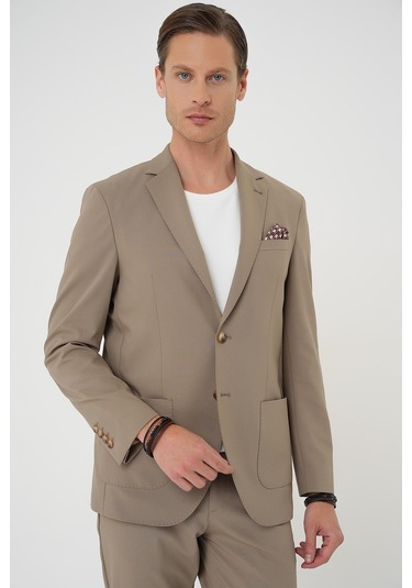 Comfort Fit Mono Yaka Torba Cep Casual Bej Ceket C 707 Bej