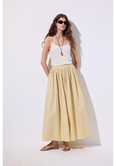 Piliseli Geniş Etek Sarı Sarı
