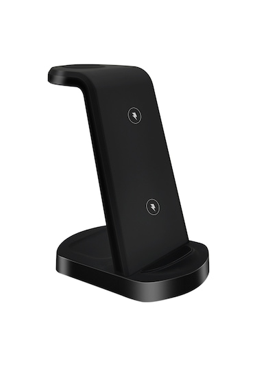 Honmex Siyah 15w Üçlü Kablosuz Şarj Cihazı - Telefon Ayaklı Tutucu, Saat Ve Kulaklık Şarj Edici