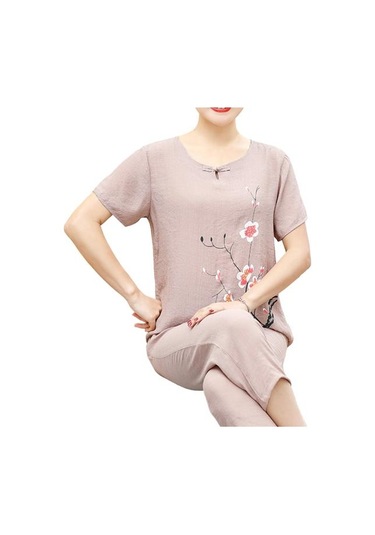 Haki Trendy Kadın Üst Pantolon Takımı O Yaka Orta Bel Hızlı Kuru 4xl Haki