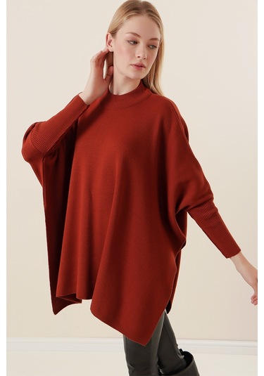 Bigdart 15783 Yırtmaçlı Panço Kazak - Kiremit 001