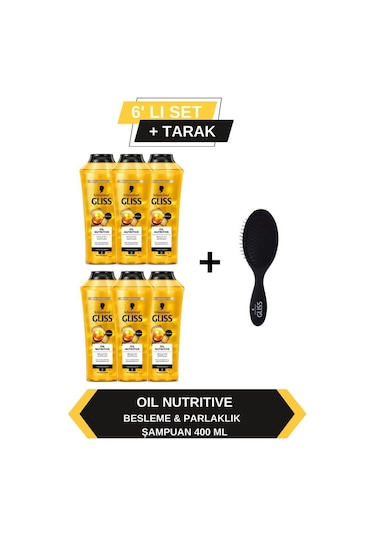 Gliss Oil Nutritive Şampuan 6 x 400 ML + Tarak