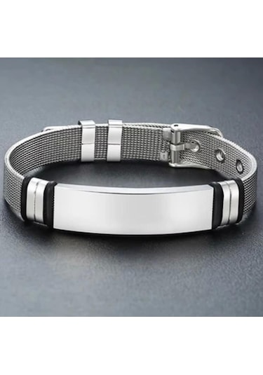 Tamamı Saf Çelik Silver Kemer Kordonlu Sade Çelik Bileklik 23cm Gümüş