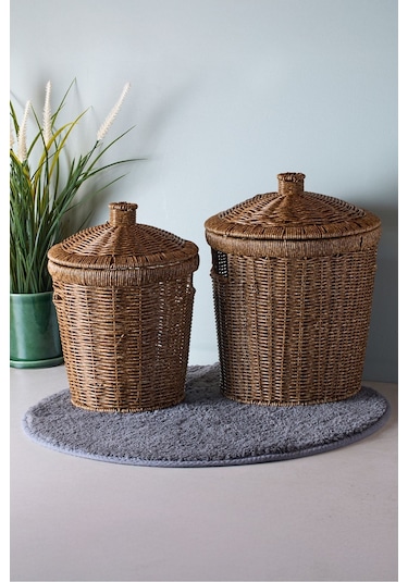 Bansko 2'li Koyu Kahverengi Patates Soğan Sepeti Koyukahverengı Hasır Kahve