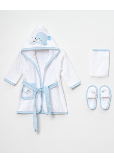 Balinalı Bornoz Takımı 1-2 Yaş Beyaz/mavi