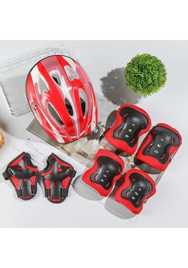 Siyah Spor Çocuklar Paten Bisiklet Emniyet Kask Güvenlik Görevlisi Diz Dirsek Pedi Bisiklet Kask Koruma Siyah