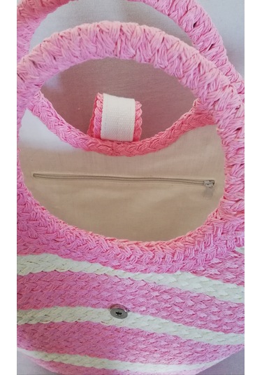 Durush Collection El İşçiliği Tek Üretim Plaj Çantası Pembe-beyaz