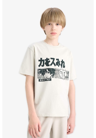 Defacto Erkek Çocuk Bisiklet Yaka Baskılı Kısa Kollu Tişört E0188a825hsgr477 Gri