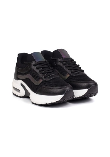 Kız Çocuk Siyah Beyaz Fileli Rahat Günlük Sneaker Nefes Alan Spor Ayakkabı Siyah - Beyaz