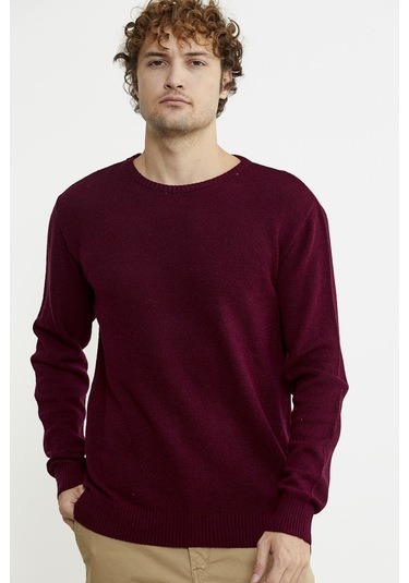 Basic Sıfır Yaka Triko Kazak - Bordo 001