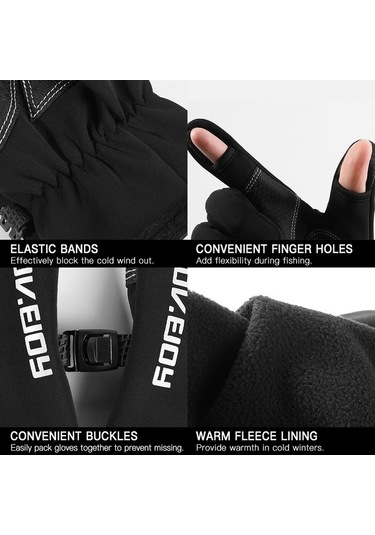 Pazly Kışlık Balıkçılık Eldivenleri, Parmak Delikli, Su Ve Rüzgar Geçirmez Polar Eldiven