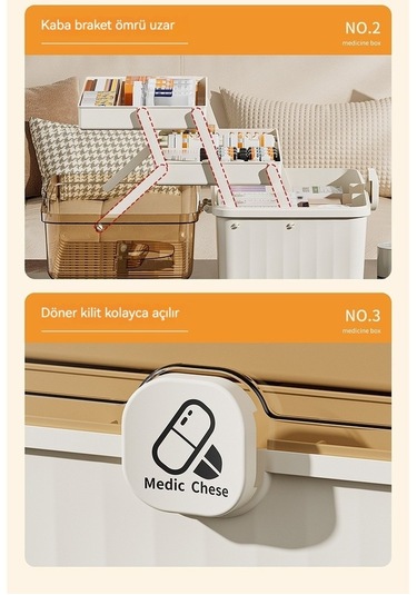 Bosphorusboutique02 Çok Katlı Büyük Kapasiteli Taşınabilir Tıbbi Acil İlaç Kutusu, Bej Ve Beyaz Fildişi Renklerinde, Ekstra Büyük Ve Taşınabilir Design Beyaz