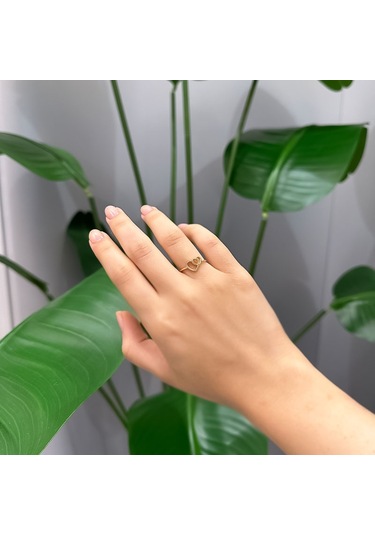 14k Altın İkili Kalp Yüzük