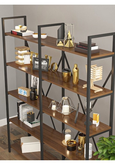 Wood House - Ilayda Geniş Raflı Kitaplık - Ceviz