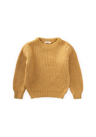 Cigit Bisiklet Yaka Selanik Triko Kazak 2-8 Yaş Hardal Sarı Hardal Sarı