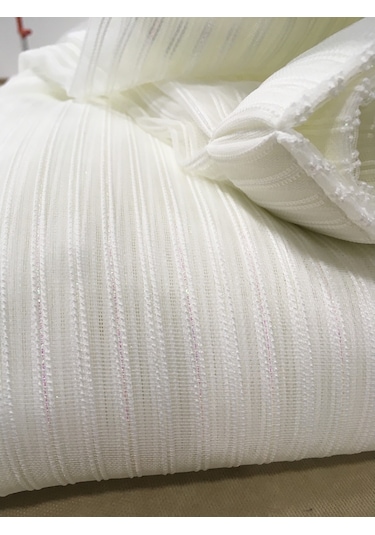 Perdefony Sedef Simli Çift Çizgili Tül Perde