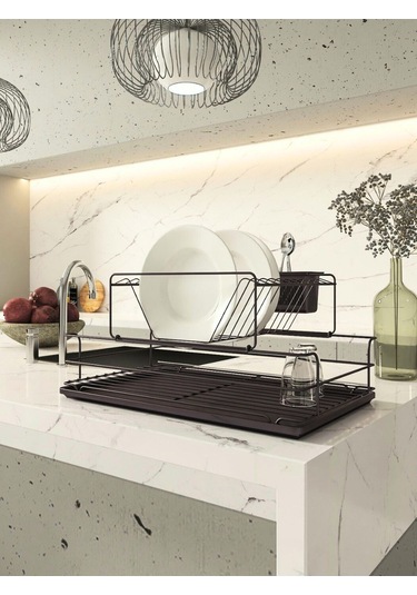 Suntel İki Katlı Modüler Sürgülü Bulaşıklık Tabaklık Mat Siyah Diğer