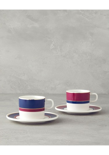 Carny Bone Porselen Fincan Takım 4 Parça 2 Kişilik Fuşya-lacivert Fuşya-lacivert