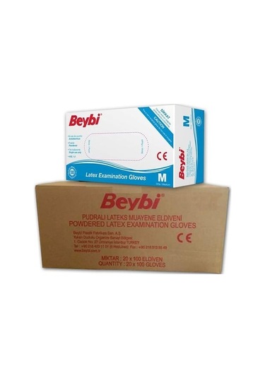 Beybi Pudralı Lateks Muayene Eldiveni 100'lü x 20 Paket M