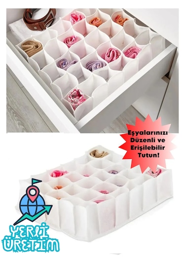30 Gözlü Çekmece İçi Petek Organizer & Düzenleyici Çorap Çamaşır Beyaz