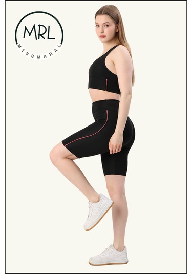 Kadın Siyah Yüksek Bel Toparlayıcı Biker Şort Kısa Spor Tayt Likralı Dalgıç Biker Tights 1043 Siyah Gül