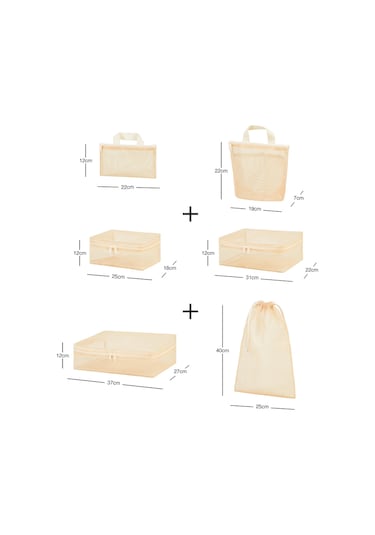 Ocean Home Textile 6'lı Bej Renk File Bavul İçi Düzenleyici Set Bej
