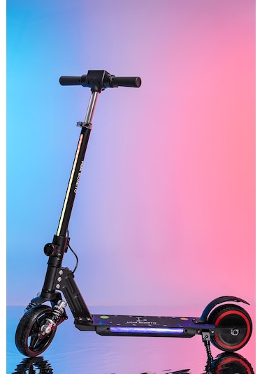 Mini Bonito Çocuk Katlanabilir, Led Işıklı, Amortisörlü Elektrikli Scooter Ayarlanabilir Direksiyonlu Dizlik Ve Dirseklik Hediyedir Siyah