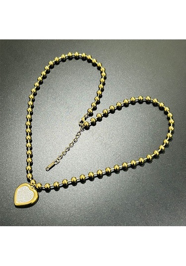 Xxx Top Zincirli, Sedefli Kalpli, Paslanmaz Çelik Kolye 232, Altın Renk Altın