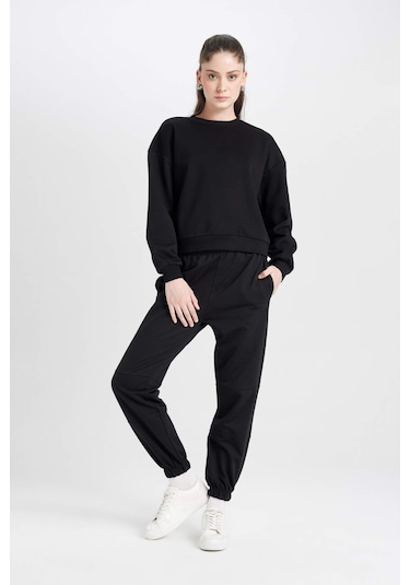 Defacto Beli Paçası Lastikli Cepli Uzun Boy Basic Düz Jogger Eşofman Altı D6646AX24WNBK81 Siyah