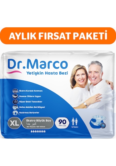 Dr.marco Yetişkin Bel Bantlı Hasta Bezi Large 3 Paket 90 Adet XL
