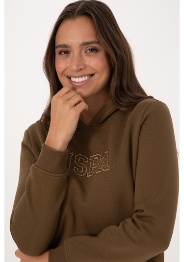 U.S. Polo Assn. Kadın Haki Şardonlu Kapüşonlu Basic Sweatshirt 50313566-VR027