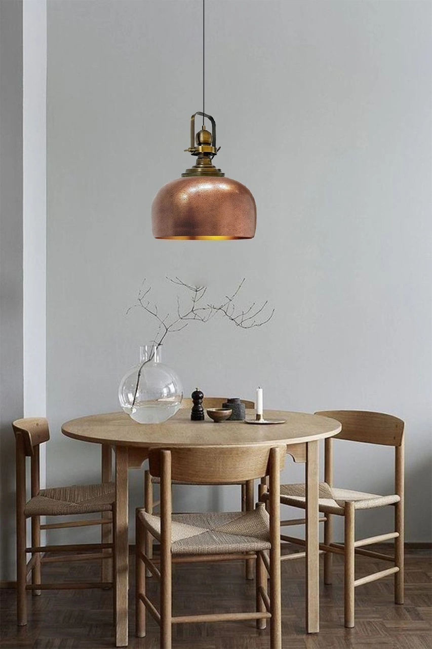 Bakır Rengi Eskitme Başlık Tekli Avize Salon Masaüstü Mutfak Cafe Tekli Sarkıt Lamba Vintage Kahverengi