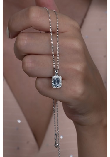 Gümüş Tek Taş Baget Set Kolye Yüzük J Küpe Wss12