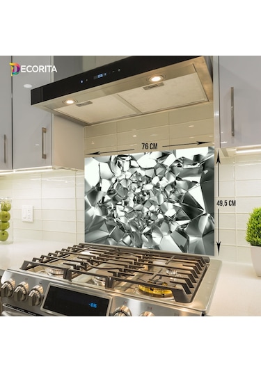 Decorıta Cam Ocak Arkası Koruyucu | Gümüş Kristal