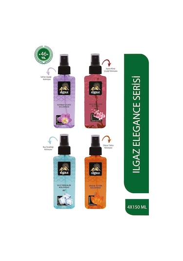 Ilgaz 80 Derece Buz Ferahlığı + Safran Çiçeği + Tütün + Japon Kiraz Çiçeği Kolonyası Sprey 4 x 150 ML