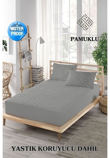 Mona Verde Alez Takımı Sıvı Geçirmez 3 Parça %100 Pamuk Kapitoneli MNVAKAPFIT00 Gri