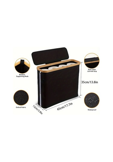 Xuweiwei Siyah Bambu Tuvalet Kağıdı Askılı Depolama Sepeti - Kurulumsuz Çok Bölmeli Siyah