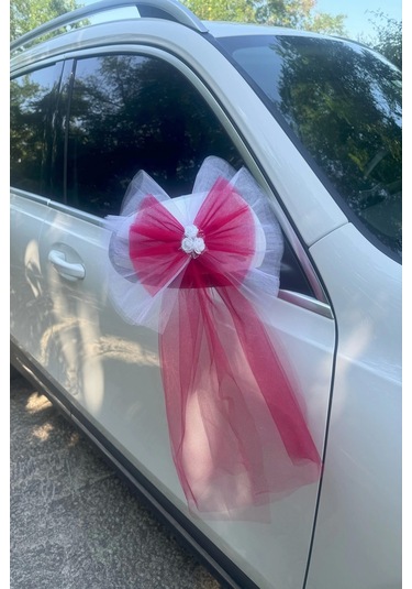 20 Adet Beyaz Kırmızı Kristal Tül Beyaz Latex Gül Kuyruk Detaylı Düğün Nikah Kına Sünnet Konvoy Süsü Beyaz Kırmızı