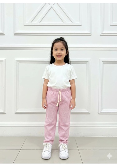 Kız Çocuk Desenli 3 Lü Paket Gündelik Rahat Pantolon Seti 2-7 Yaş Pembe-pudra-a.pembe