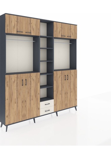 Arges Dolap 14 Raflı 2 Çekmeceli 2 Askılı 220x30x243 Antrasit-çam/aytaşı Atlas Çam/aytası