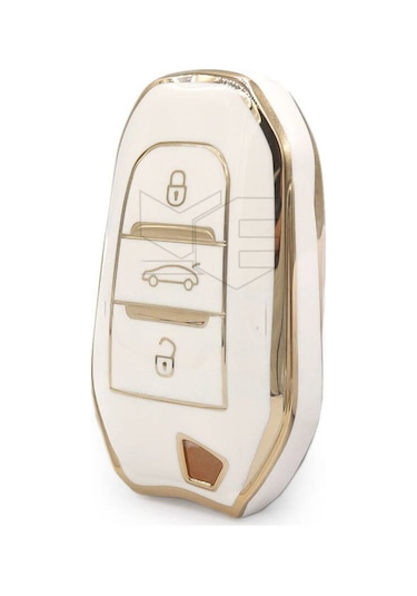 Peugeot 208 308 508 2008 3008 5008 Rifter Nano Anahtar Kılıfı Beyaz Gold Renk 1.ci Kalite